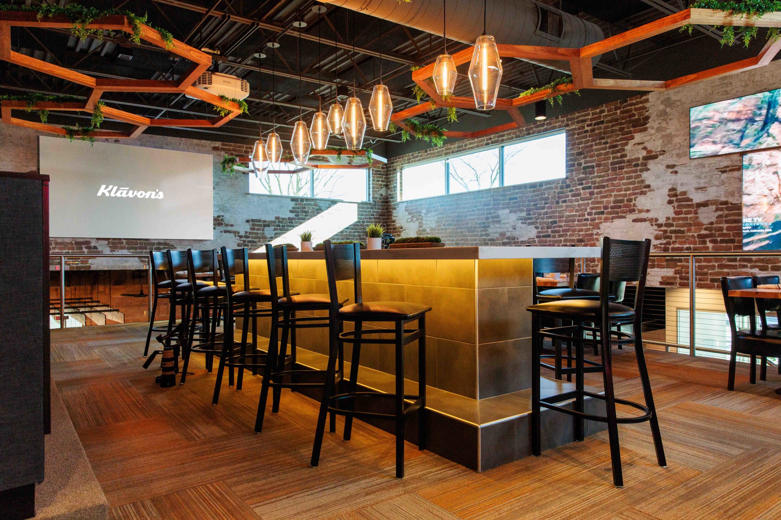 Private Dining space in Mason Michigan with modern lighting and flexible seating